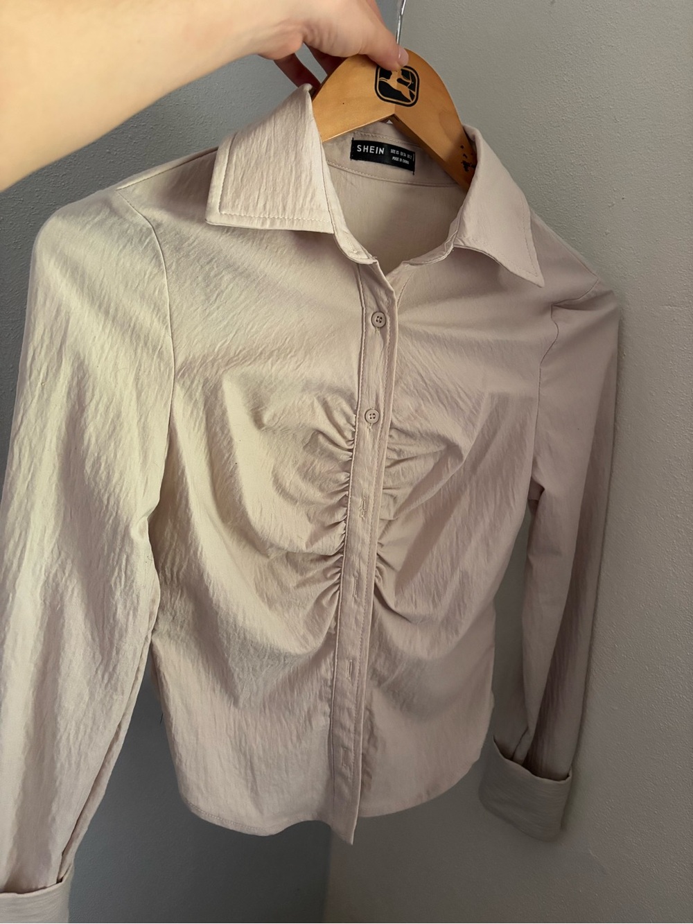 5x$20 SHEIN Light Cream Ruched Button-Down Shirt